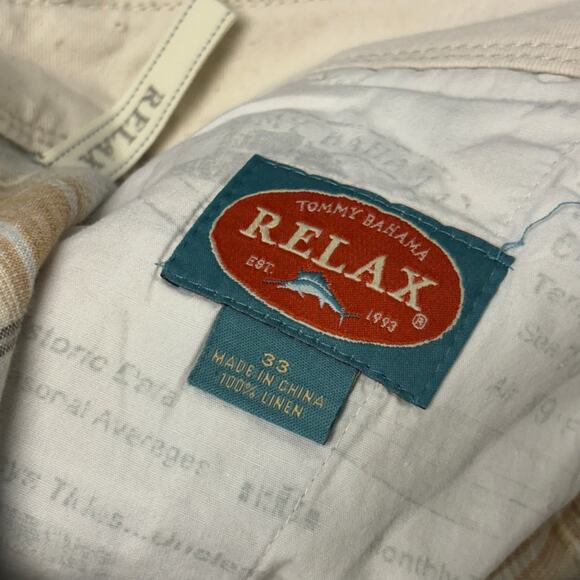 Tommy Bahama Shadow Plaid Brown Gray Men 33 Relax Linen Flat Front Casual Shorts - Picture 3 of 10